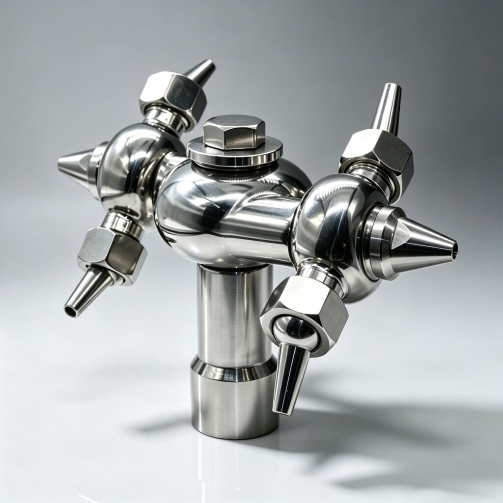 Haoqintech Heavy-duty 304 stainless steel multi-nozzle rotary jet cleaner with directional nozzles and threaded inlet.