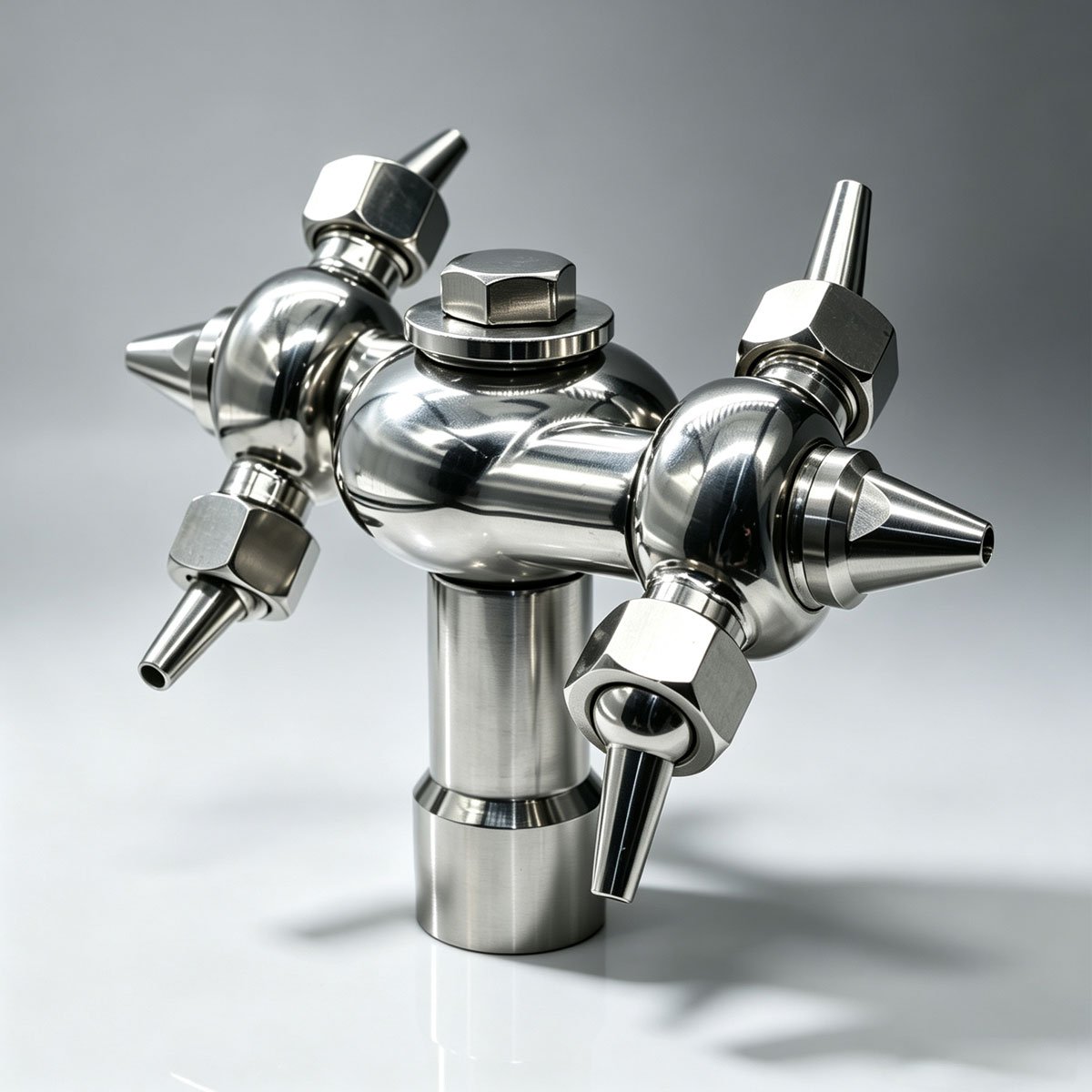 Haoqintech Heavy-duty 304 stainless steel multi-nozzle rotary jet cleaner with directional nozzles and threaded inlet.