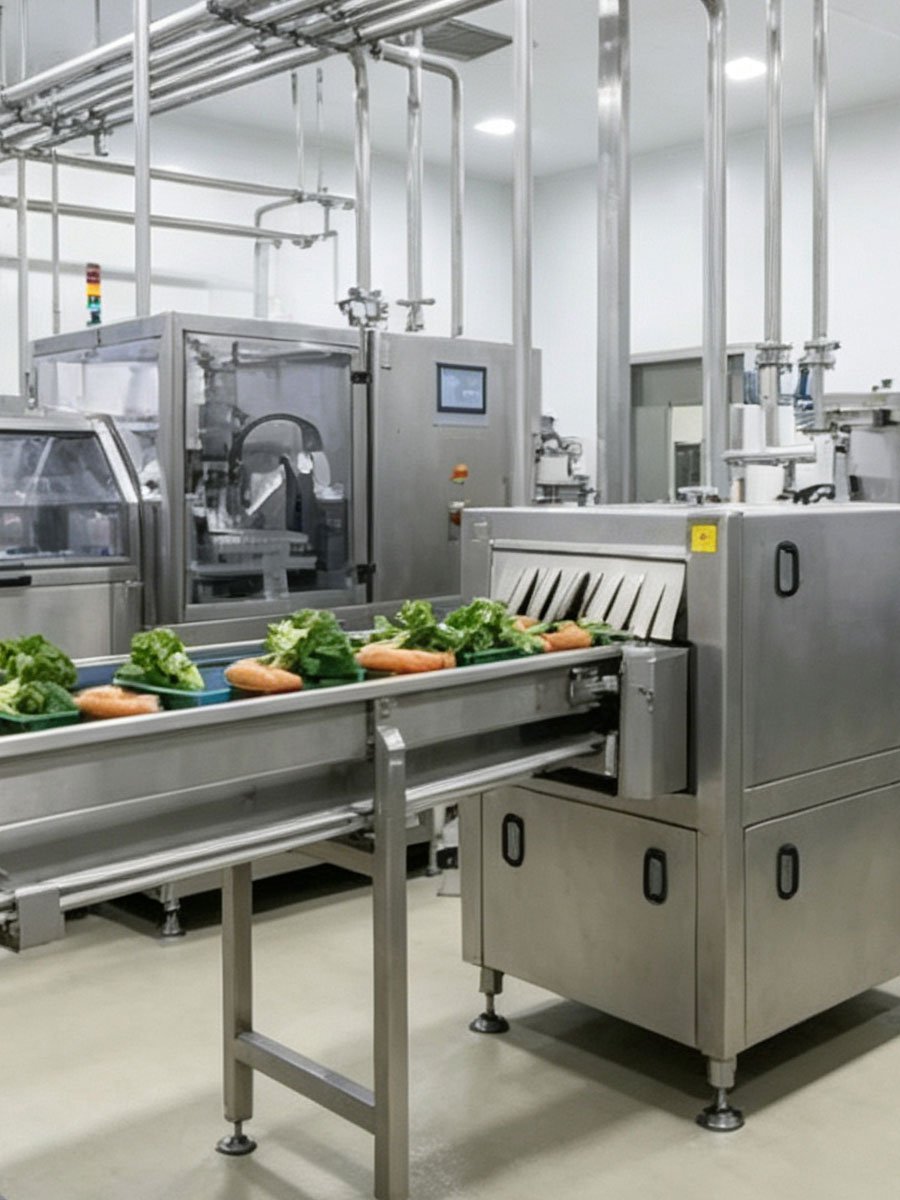 Sanitary stainless steel pipelines and filters in modern food and beverage processing plant