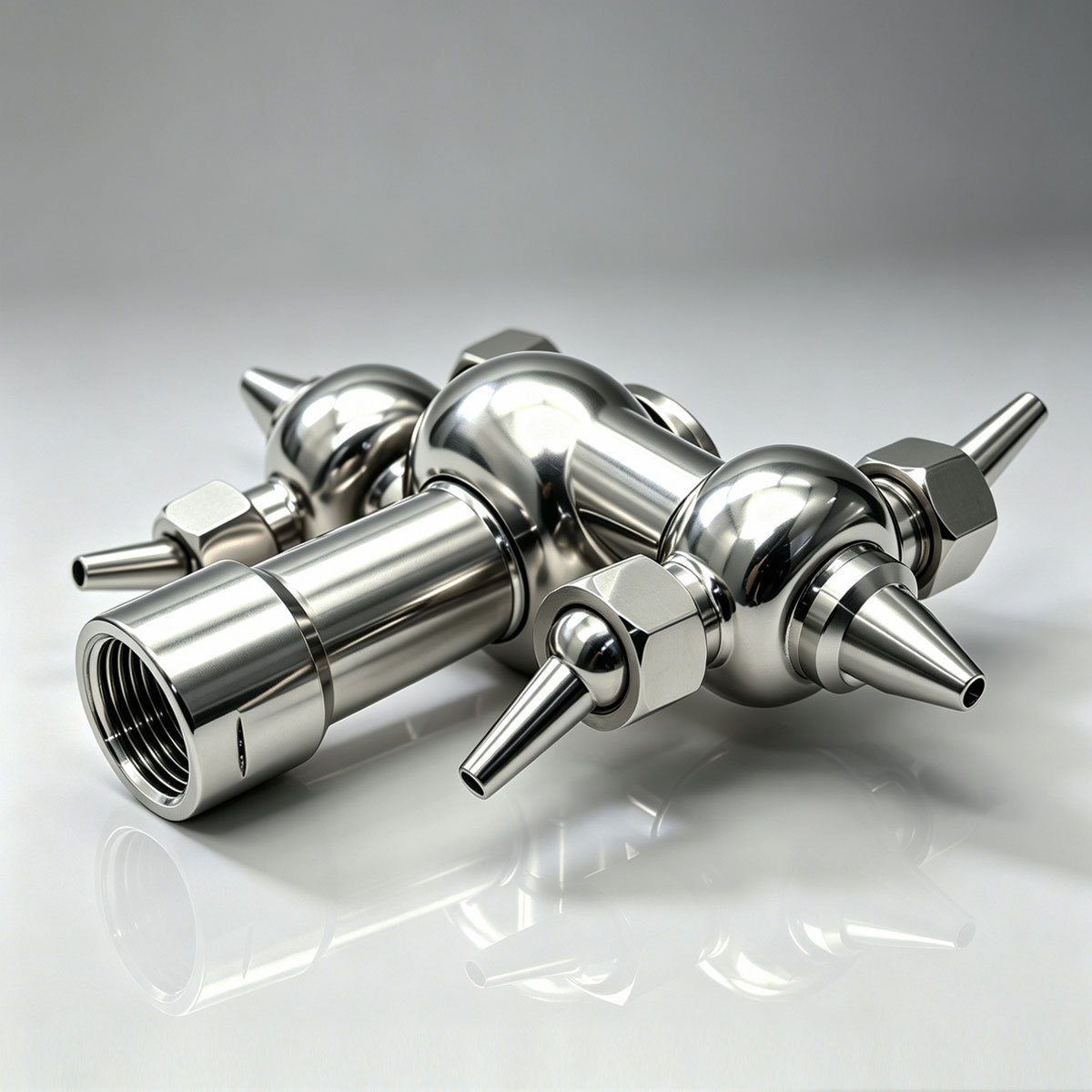 Haoqintech Heavy-duty 304 stainless steel multi-nozzle rotary jet cleaner with directional nozzles and threaded inlet.
