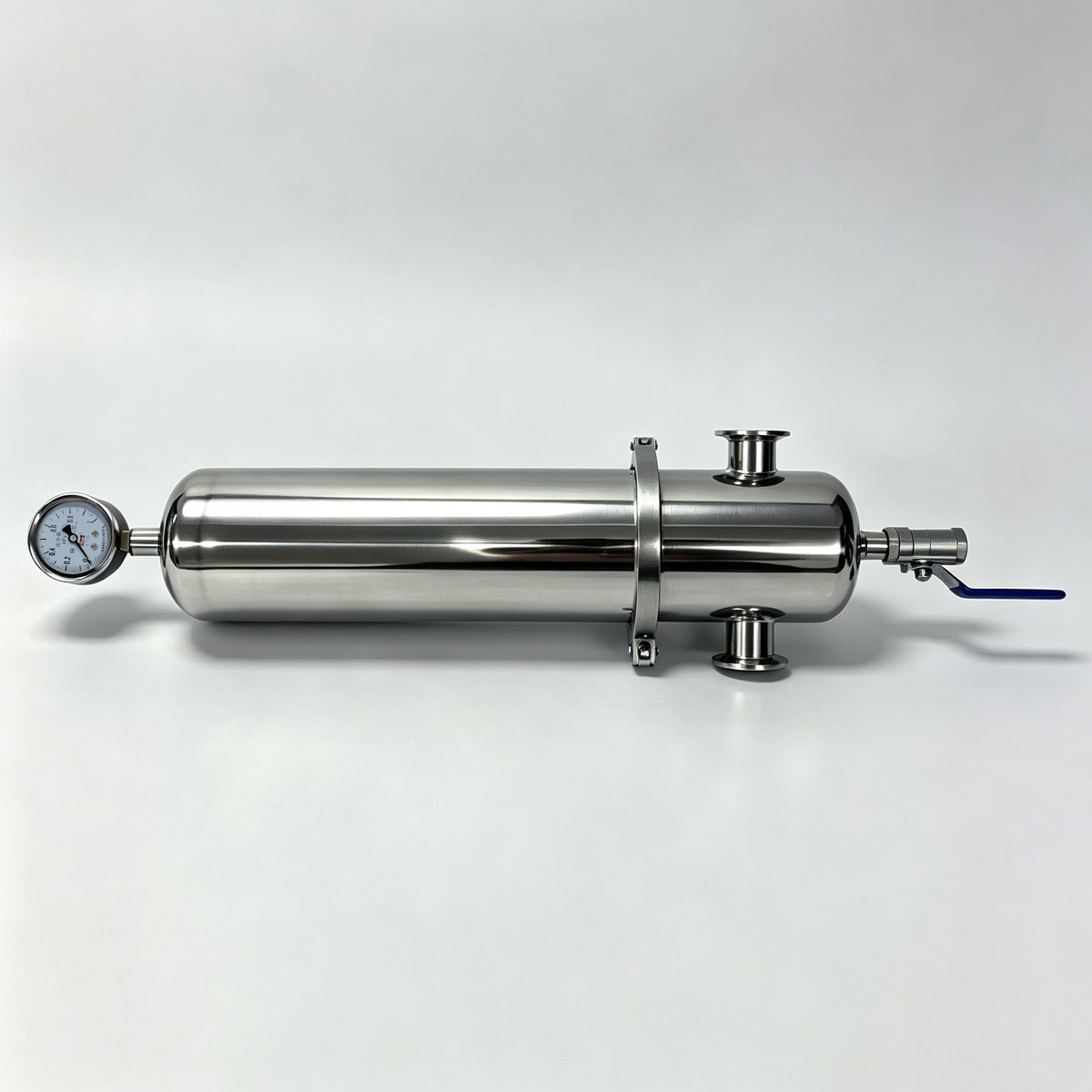 304 stainless steel sanitary gas filter housing with pressure gauge and exhaust valve, 5" 10" 20" Tri-Clamp
