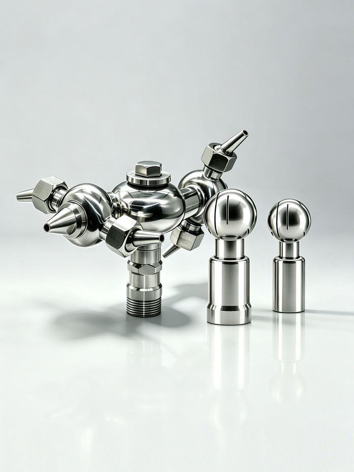 Stainless steel sanitary rotary spray balls and multi-nozzle tank cleaning spray device