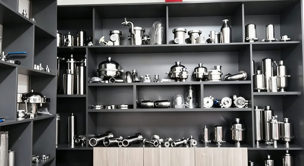 Haoqintech sanitary stainless steel filters, valves and fittings on display