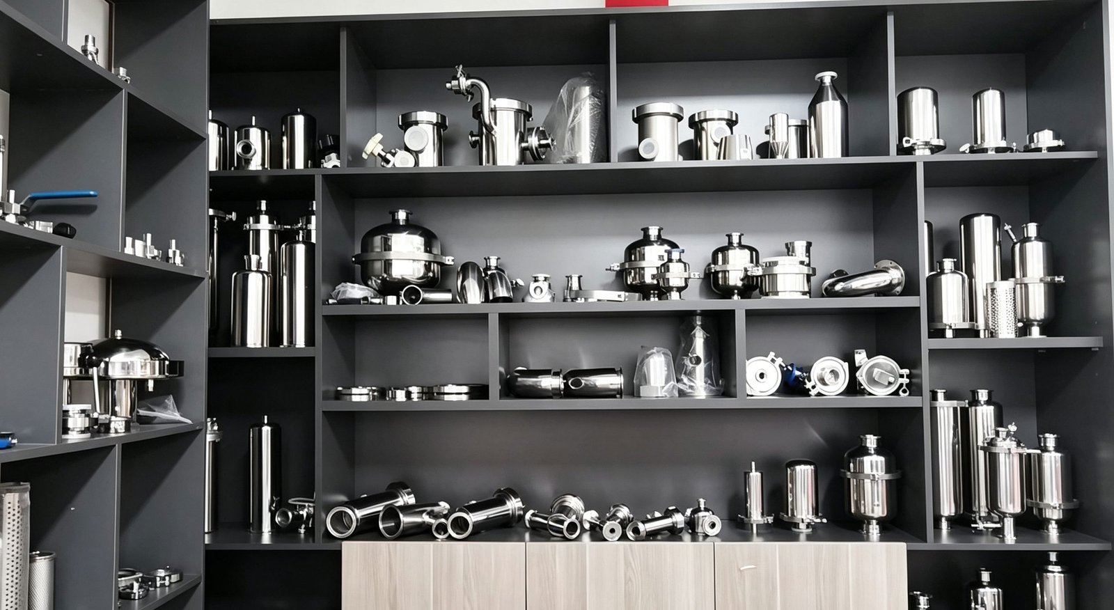 Haoqintech sanitary stainless steel filters, valves and fittings on display