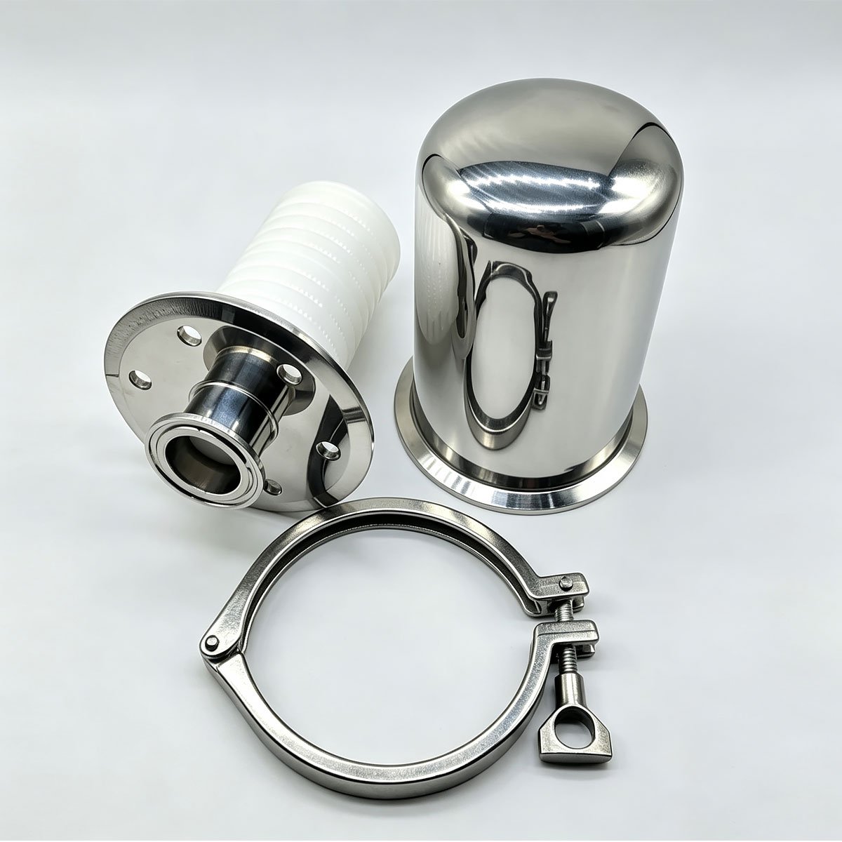 Haoqintech 304 stainless steel sanitary breather filter, tri clamp connection, sterile vent filter installed on fermenter tank top, food pharma grade