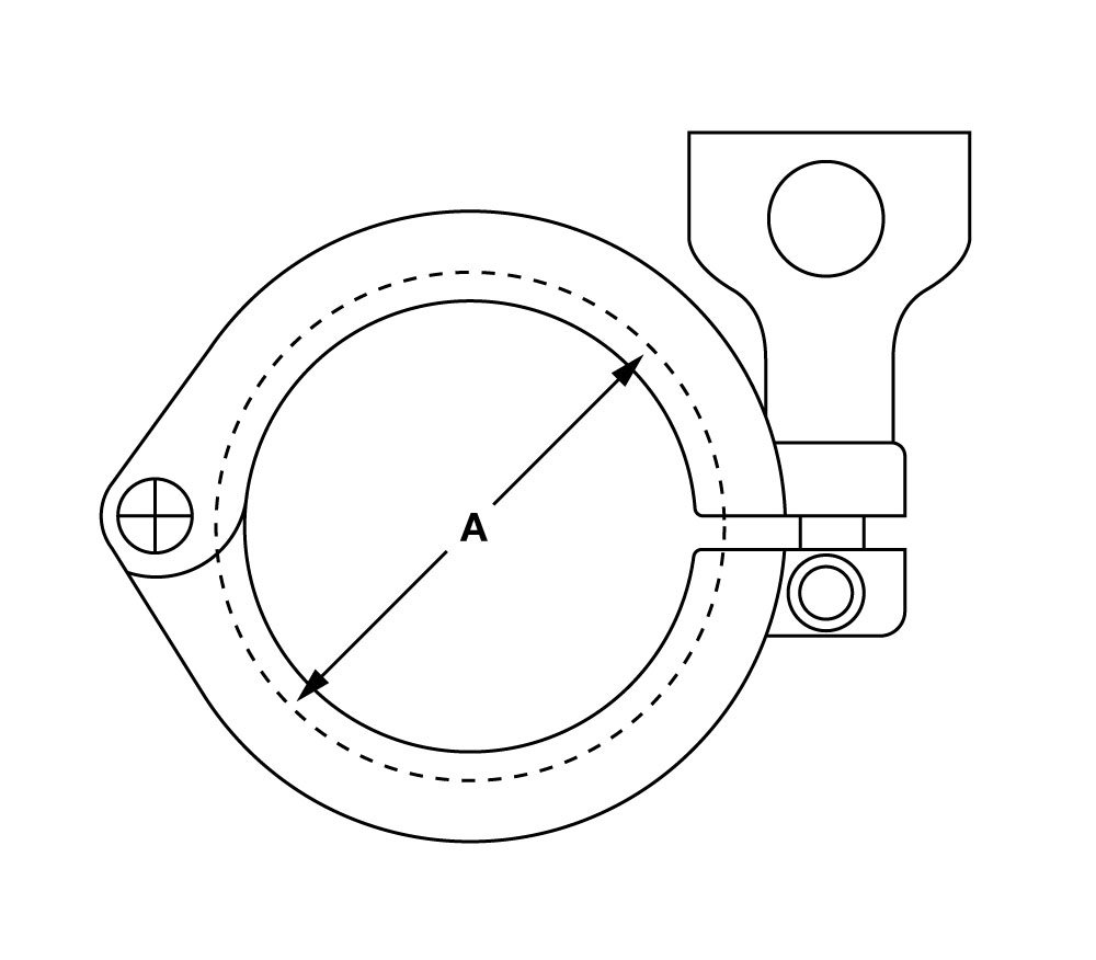 Heavy-duty single-pin Tri-Clamp dimension diagram showing measurement A