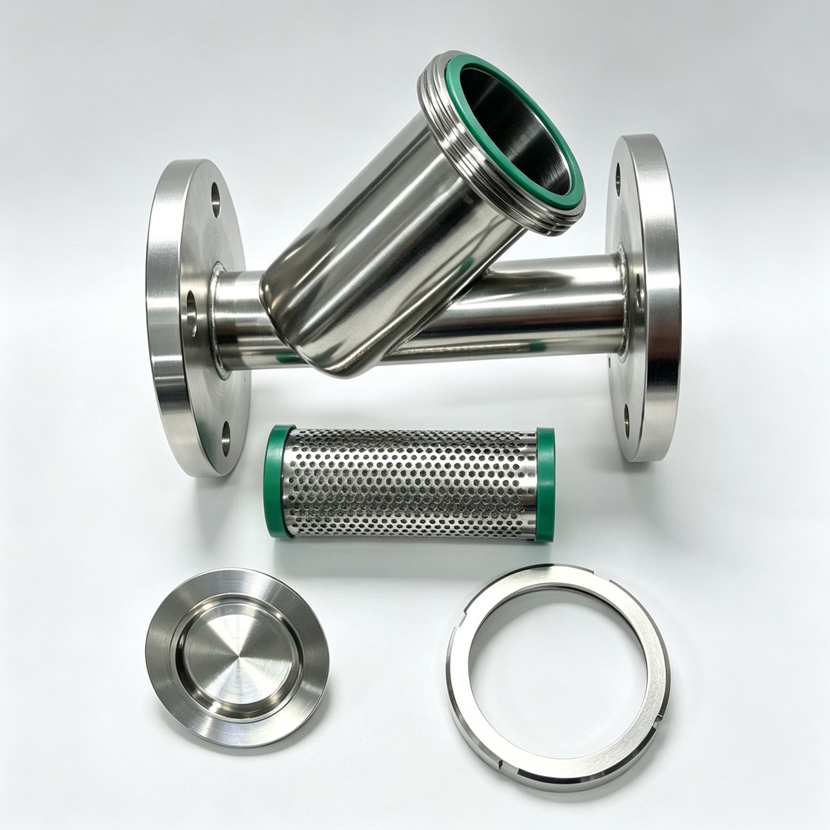 Removable filter screen and flange cover for sanitary Y-strainer SS304