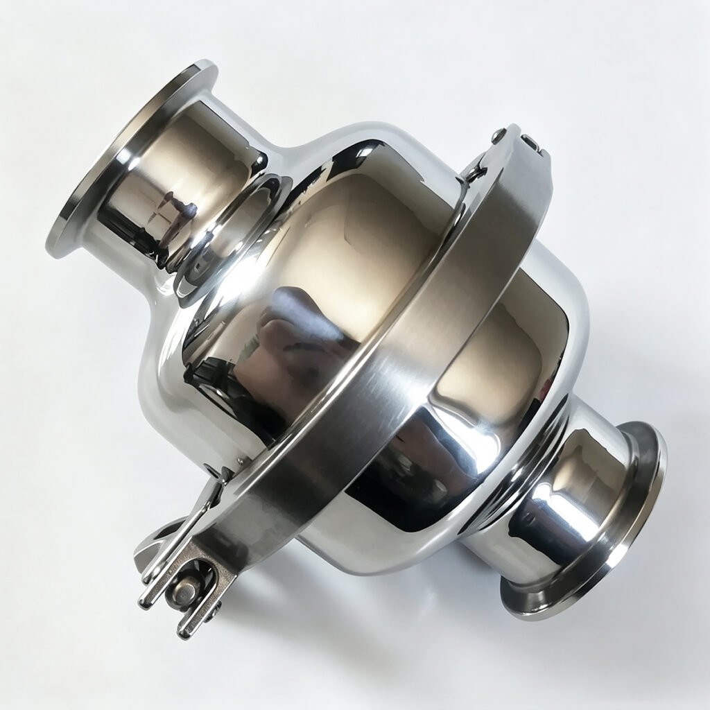 Assembled sanitary 304 stainless steel Tri-Clamp flame arrester breather valve side view