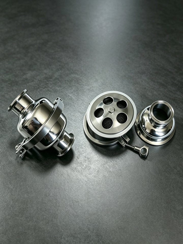 Sanitary 304 Stainless Steel Tri-Clamp Flame Arrester - Assembled and Disassembled View2