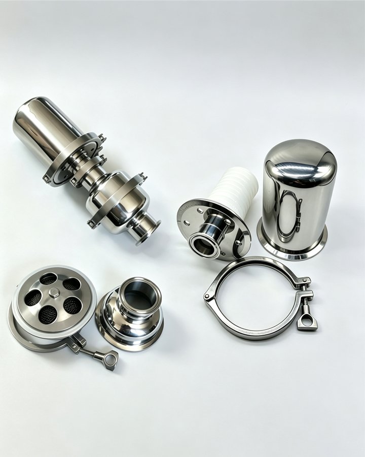 Stainless steel sanitary tri-clamp filter housing with mesh strainer, bellows and clamp