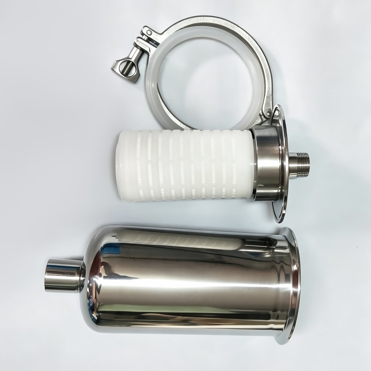 304 sanitary stainless steel breather filter housing disassembled with 226 PP cartridge and tri-clamp