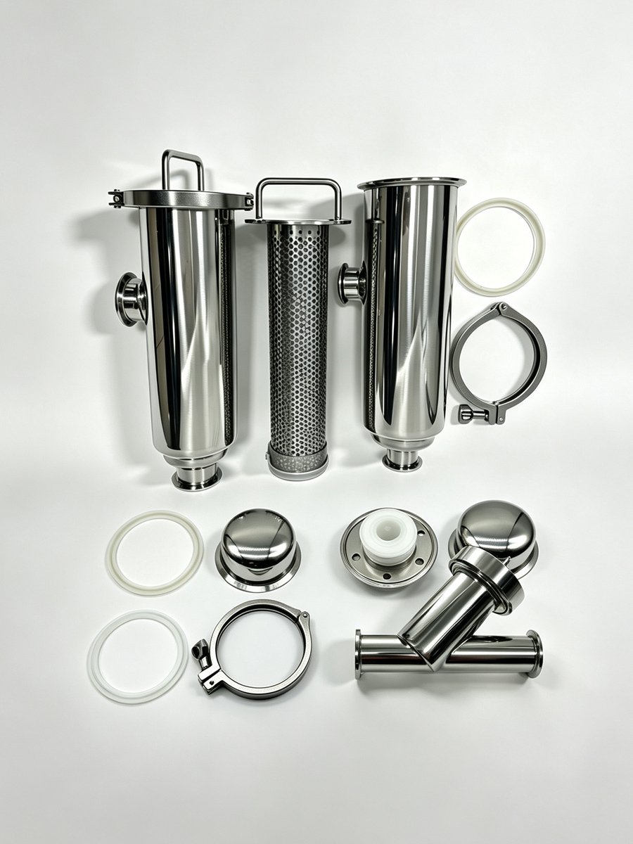 Sanitary stainless steel filters and strainers