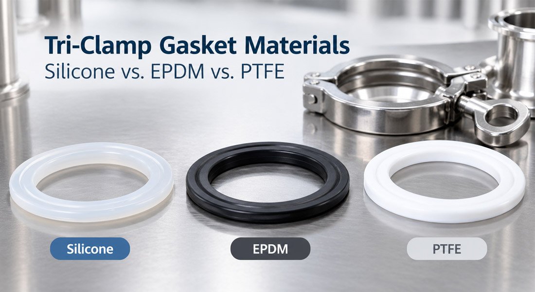Comparison of silicone, EPDM, and PTFE sanitary Tri-Clamp gaskets